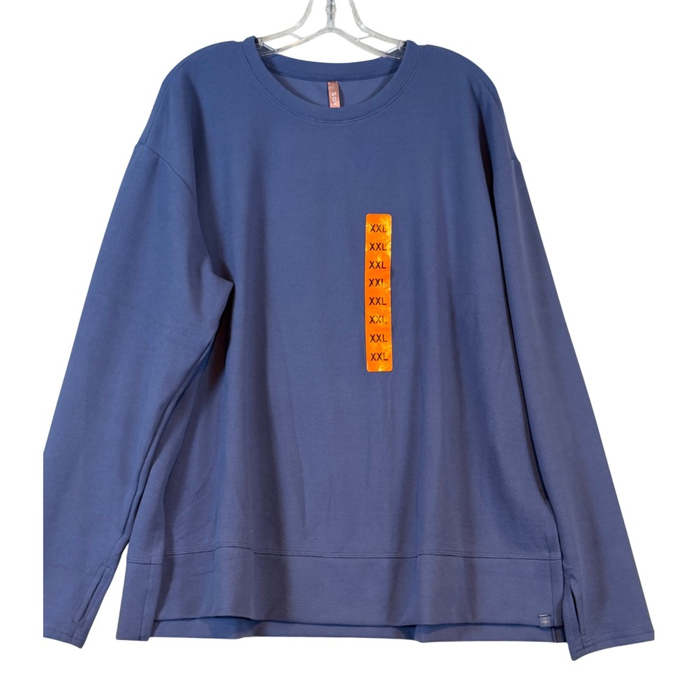 Soybu Active Luxe Long Sleeve Blue Waffle Knit Top •XXL• Thumbholes Yoga Layer